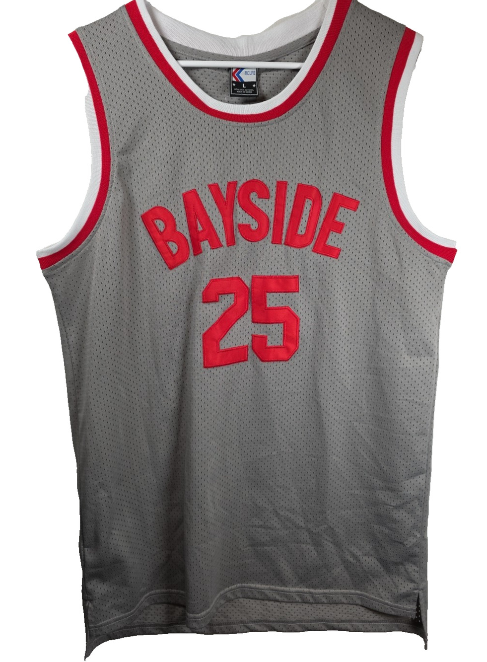 MOLPE Zack Morris 25 Bayside Tigers Basketball Jersey Gray Size Large Stitched